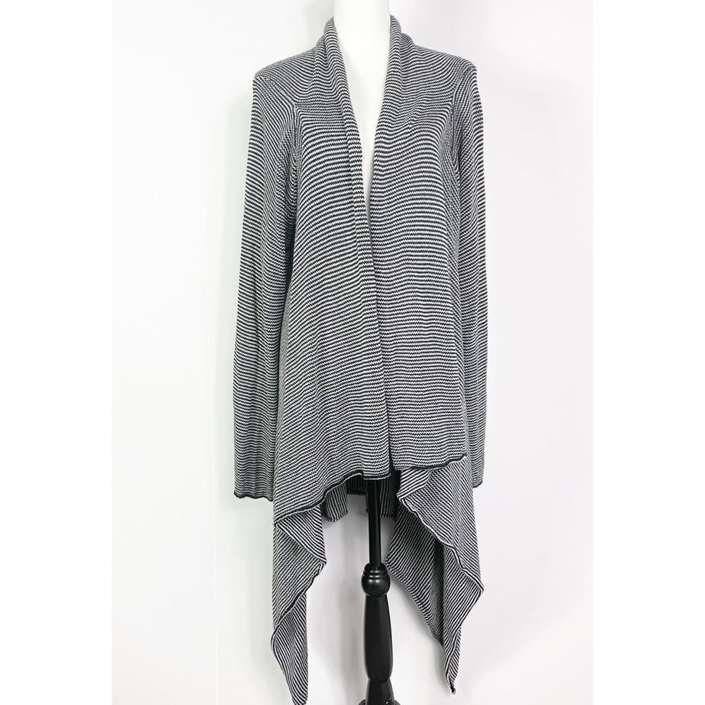 BB Dakota Women’s Plus-size Cardigan Sweater Fenna Stripe Open Black White, 2X